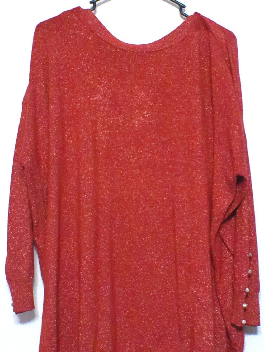 Vicki Wayne Women’s 1X Red Metallic Shimmer Sweater Tunic Top Plus Size